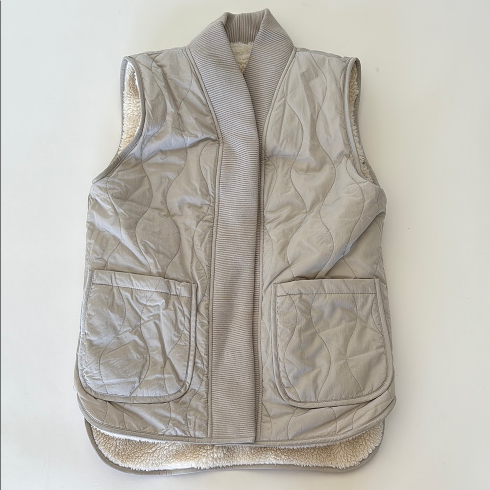 Varley Gray Quilted Vest with High Collar